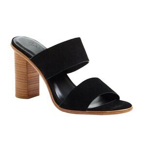 JOIE Banner Black Nubuck Block Heel Slip On Mule Sandals
